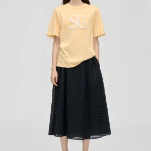 Adjustable Waist Voluminous Midi Skirt - Checkered Organza