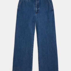 Blå Wide Leg Cropped Jeans