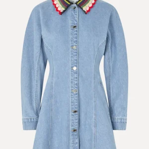 Collared Coat Mini Dress - Denim Blue