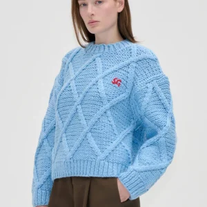 Handknit Cable Sweater - Sky Blue