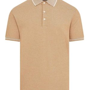 Kamelbeige Stickad Pikétröja