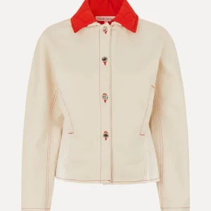 Peplum Collar Jacket - Natural / Contrast Red