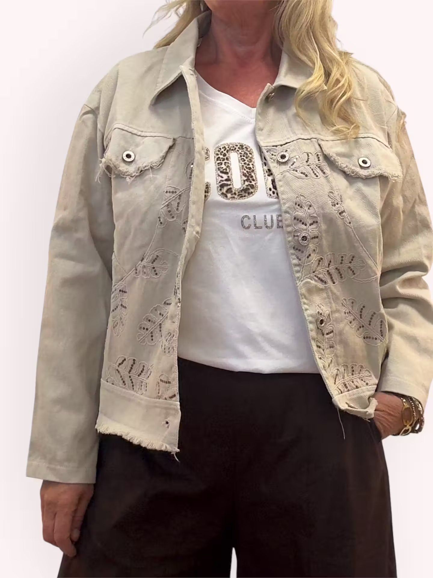 Zandra jacka med paljetter beige